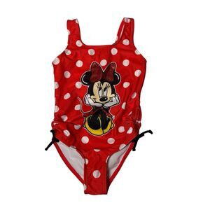 Disney Junior Minnie Mouse One Piece Swimsuit Girls Size 4/5 Red Polka Dot